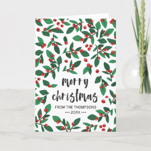 Rode kerst bessen borstel script vrolijk kerstfees feestdagen kaart