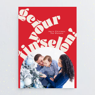 Rode Kerst Bold Typografie Oval Arch Foto Feestdagenkaart