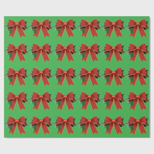 Rode Kerst Bow Green Wrapping Paper Cadeaupapier (Vlak)
