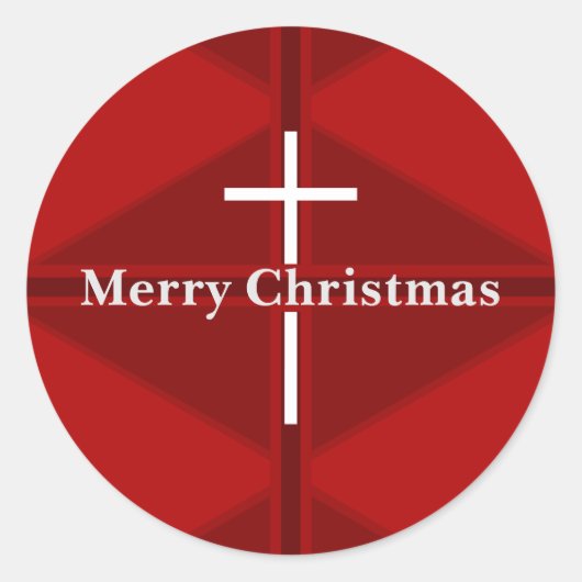 Rode Kerst Christian Cross Ronde Sticker (Voorkant)