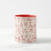 Rode Kerst Doodle Monogram en Naam Mok (Midden)