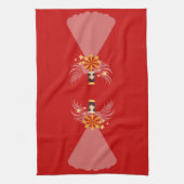 Rode Kerst Engel Hart Sterren Vleugels Halo Theedoek (Verticaal)