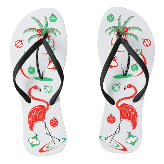 Rode Kerst Flamingo Baubles teenslippers (Voetbed)