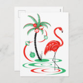Rode Kerst Flamingo briefkaart (Voorkant / Achterkant)