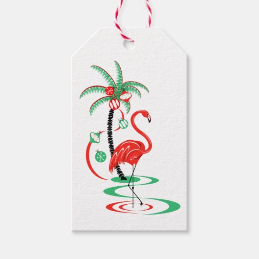 Rode Kerst Flamingo cadeau label Cadeaulabel (Voorkant)