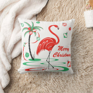 Rode Kerst Flamingo Kerst rood terug plein Kussen