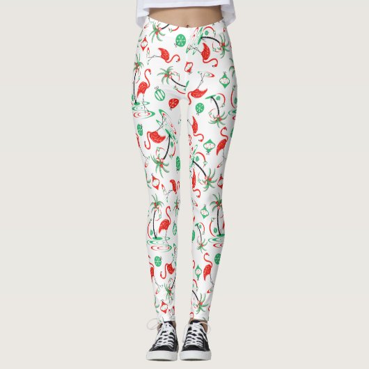 Rode Kerst Flamingo Multi leggings (Voorkant)