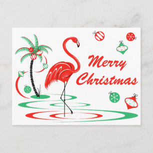 Rode Kerst Flamingo vrolijk kerstlandschap Feestdagenkaart