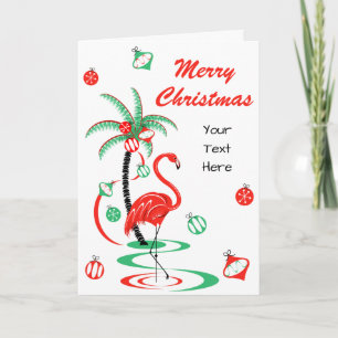 Rode Kerst Flamingo Vrolijke Kerst Tekst voorkant Feestdagen Kaart
