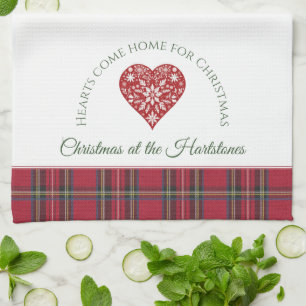 Rode Kerst Hart Gepersonaliseerde Naam Kerstmis Theedoek