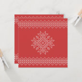 Rode kerst noordse sneeuwvlokken kaart (Voorkant / Achterkant in situ)