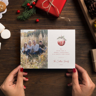 Rode Kerst Ornament Vakantie Fotokaart Feestdagenkaart