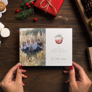 Rode Kerst Ornament Vakantie Fotokaart Feestdagenkaart