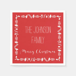 Rode Kerst Papieren Servetten Witte Bladeren Decor