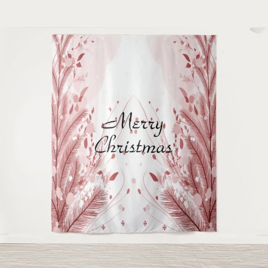 Rode Kerst Pijnboom Sneeuw Decoratie Mooie Wandkleed (Voorkant)