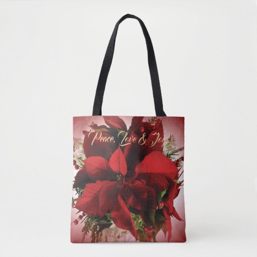 Rode Kerst Poinsettia Boodschappentas Draagtas (Voorkant)