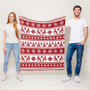 Rode Kerst Rendieren en Sneeuwvlokken Naadloos Pat Fleece Deken