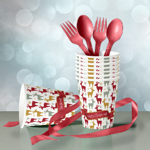 Rode Kerst Rendieren Patroon#12 ID1009 Papieren Bekers
