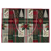 Rode Kerst Rustiek Geplaatst Traditioneel Patroon Groot Cadeauzakje (Achterkant)