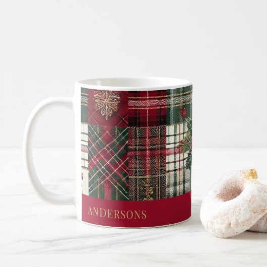 Rode Kerst Rustiek Plaid Tartan Patroon Koffiemok (Met donut)