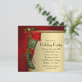 Rode Kerst Stocking Rood Goud Kerstfeest Kaart (Staand voorkant)