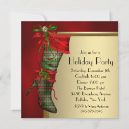 Rode Kerst Stocking Rood Goud Kerstfeest Kaart