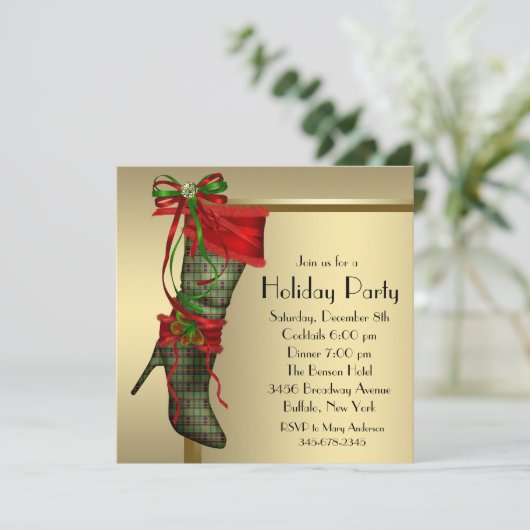 Rode Kerst Stocking Rood Goud Kerstfeest Kaart (Staand voorkant)