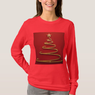 Rode Kerst T-shirt Gouden Spiraal Kerstboom