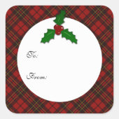Rode kerst tartan Holly twig Jouw tekst Gift Label (Voorkant)