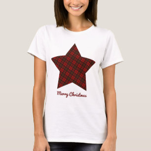 Rode kerst tartan ster vrolijke kersttekst t-shirt