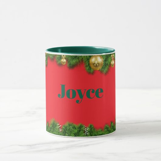 Rode Kerst TEMPLATE, Groene Tekst/Naam, Mok (Midden)