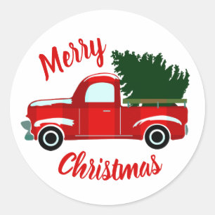 Rode Kerst Truck Rustieke Kerst Vakantie Party Ronde Sticker