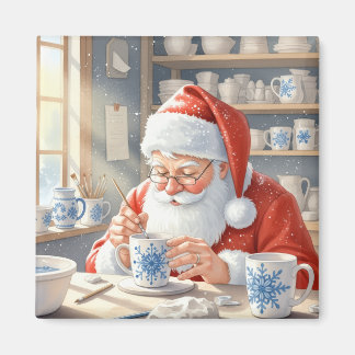 Rode Kerst Waterverf Kerstman Werkplaats Magneet