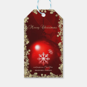 Rode Kerstbal Gouden Sterren Bedrijf Cadeaulabel
