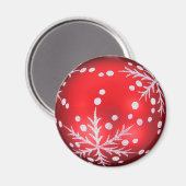 Rode kerstbal magneet met sneeuwkristal (Voorkant / Achterkant)