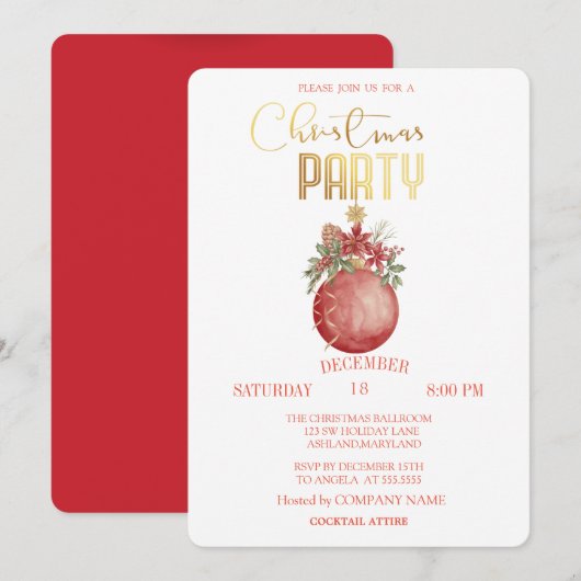 Rode kerstbal, Poinsettia kerst Kaart (Voorkant / Achterkant)