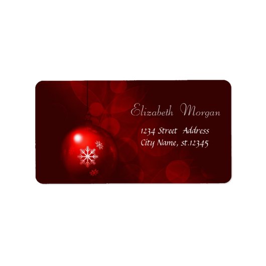 Rode kerstbal, sneeuwvlokken, rood etiket (Voorkant)