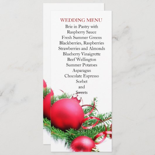 Rode Kerstballen Bruiloft Menu (Voorkant / Achterkant)