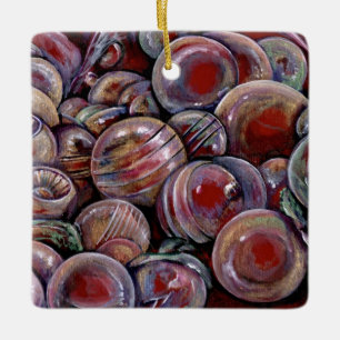 Rode kerstballen keramisch ornament