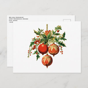 Rode kerstballen met Holly Festive Briefkaart