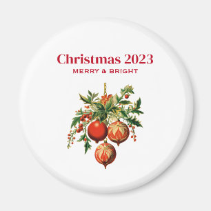 Rode kerstballen met Holly Festive Magneet