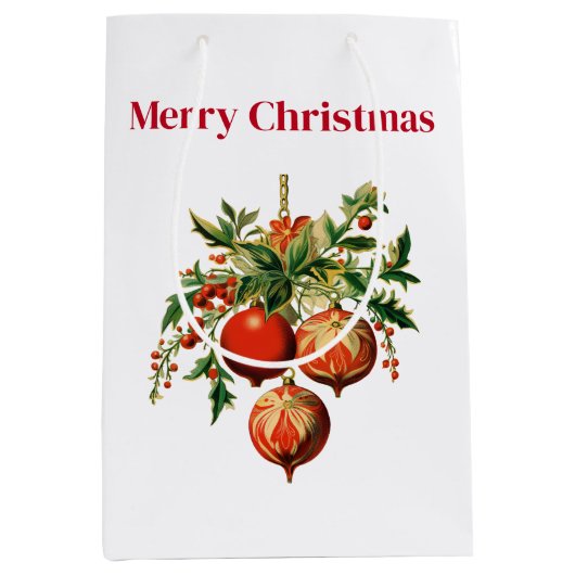 Rode kerstballen met Holly Festive Medium Cadeauzakje (Voorkant)