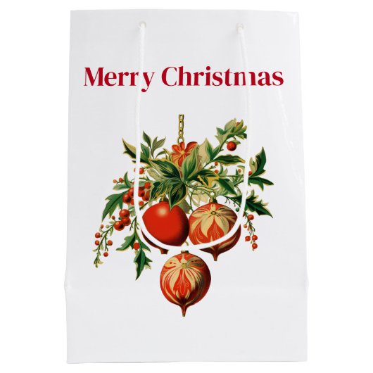 Rode kerstballen met Holly Festive Medium Cadeauzakje (Achterkant)