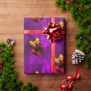 Rode kerstballen op Paarse kerstdagen Cadeaupapier