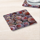 Rode kerstballen vierkante kartonnen onderzetter (Schuin)