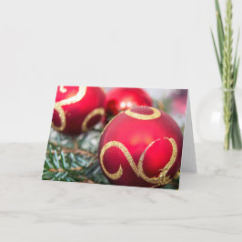 Rode kerstbaubles.jpg feestdagen kaart