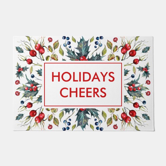 Rode kerstbessen deurmat (Voorkant)