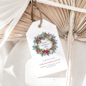 Rode Kerstbessen en dennenkrans vakantie Cadeaulabel