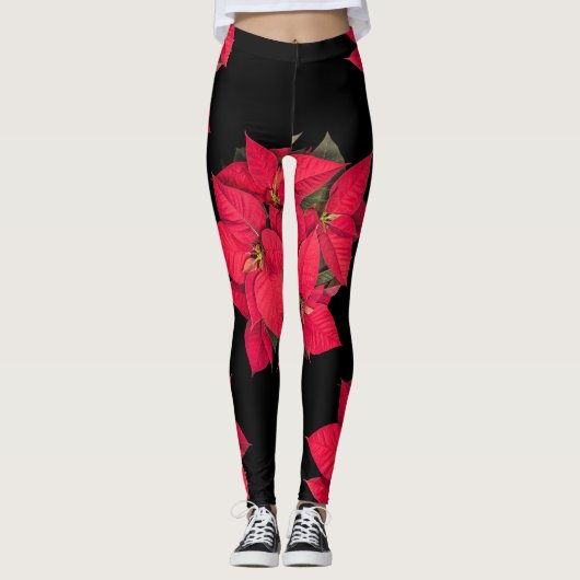 Rode kerstbloem leggings (Voorkant)