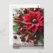 Rode kerstbloem op traditioneel wit hout briefkaart (Voorkant / Achterkant)